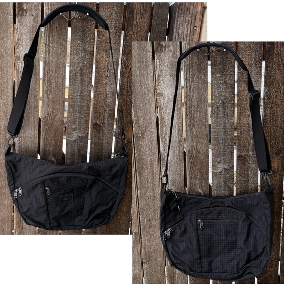 Tom Bihn Parental Unit Diaper Messenger Check Grid Bag In Black With Purple - Picture 3 of 16